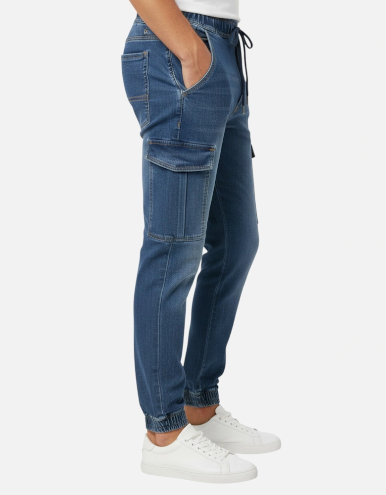 Mens Cargo Denim Jeans Regular Fit Joggers