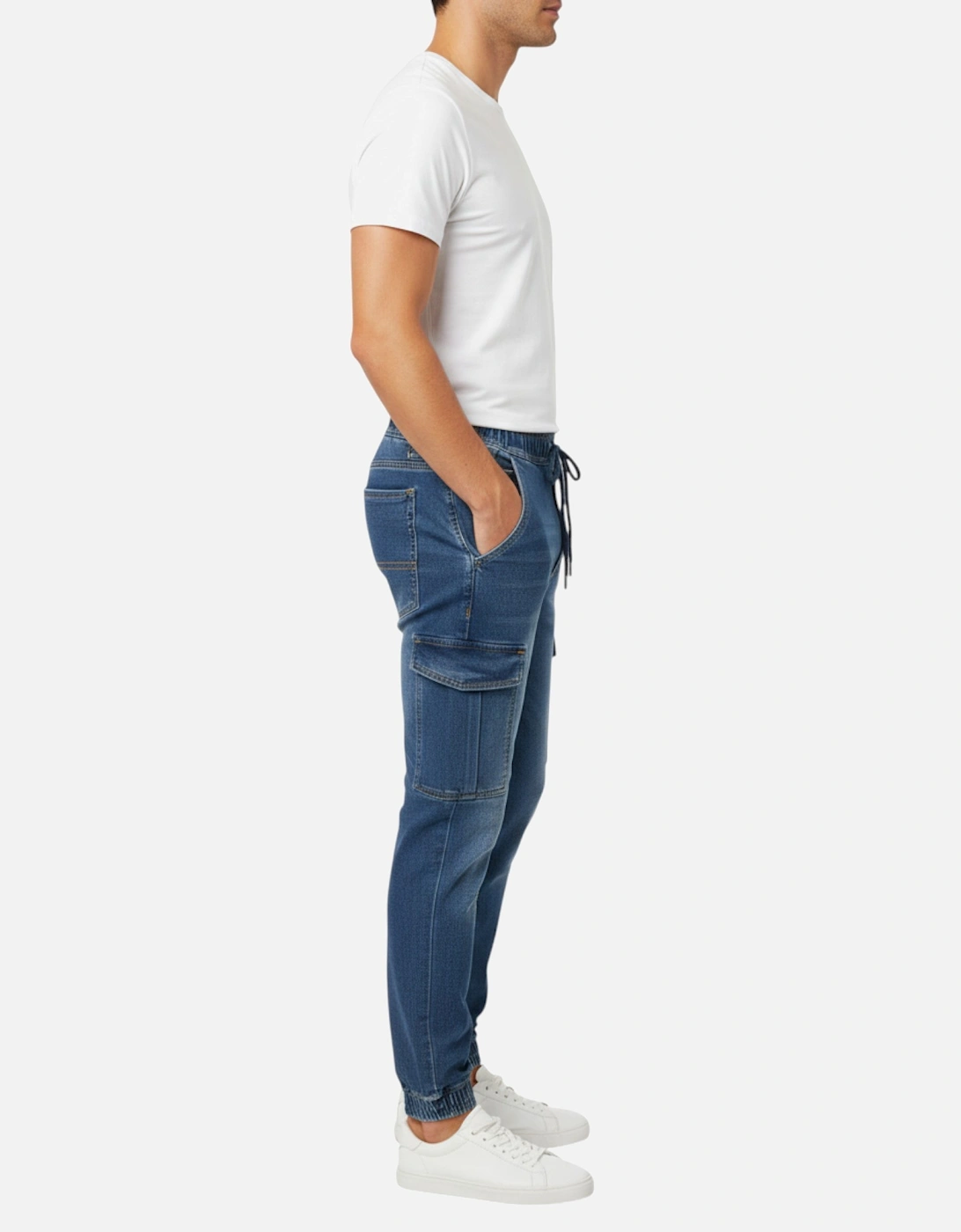 Mens Cargo Denim Jeans Regular Fit Joggers
