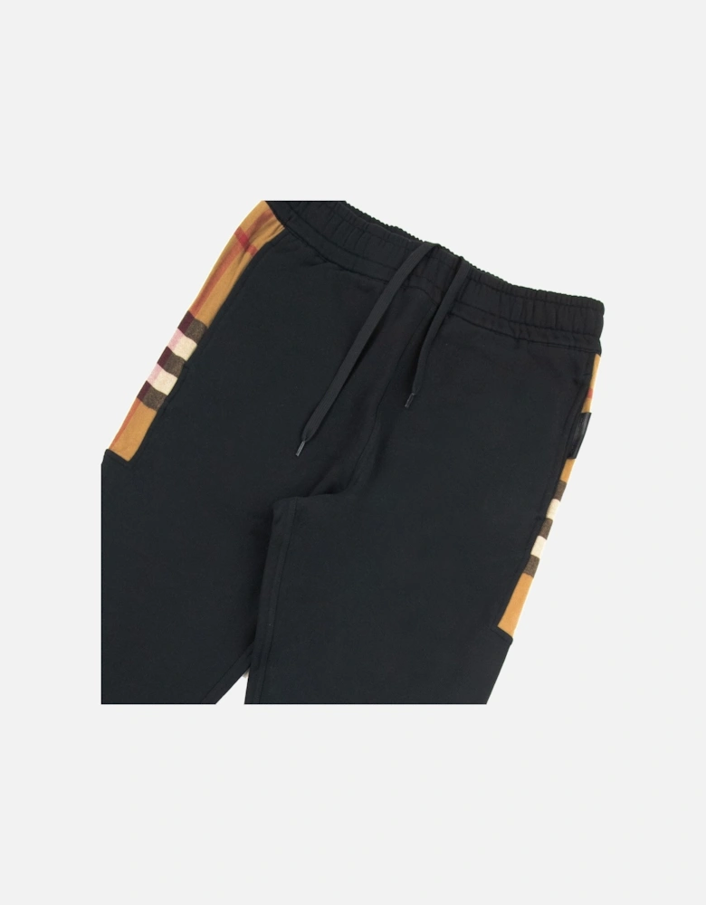 Check Panel Cotton Jogging Pants Black