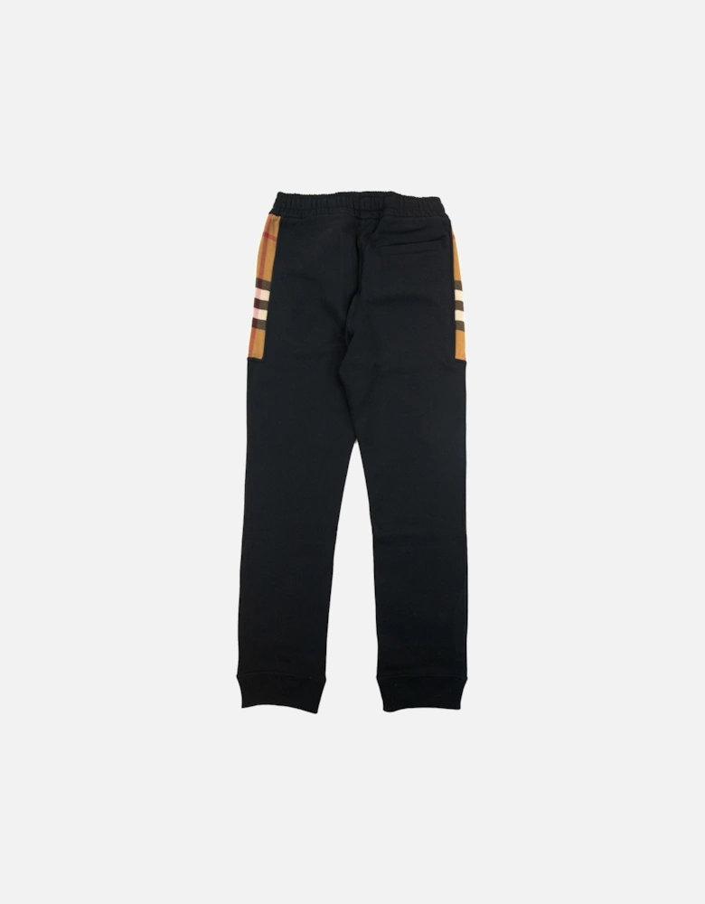 Check Panel Cotton Jogging Pants Black