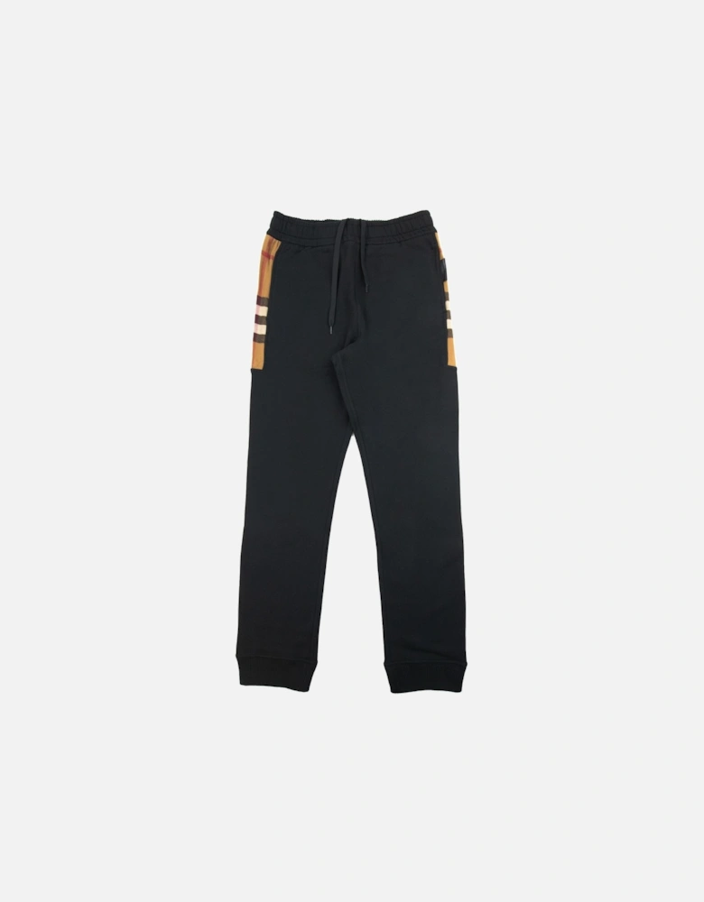 Check Panel Cotton Jogging Pants Black