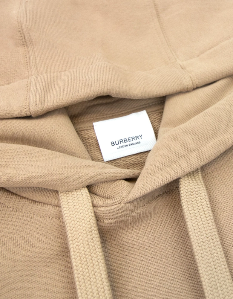 Logo Print Cotton Hoodied Sweatshirt Camel