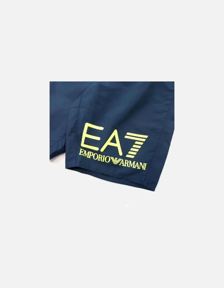 Neon Yellow Logo Swim Shorts Navy Blue