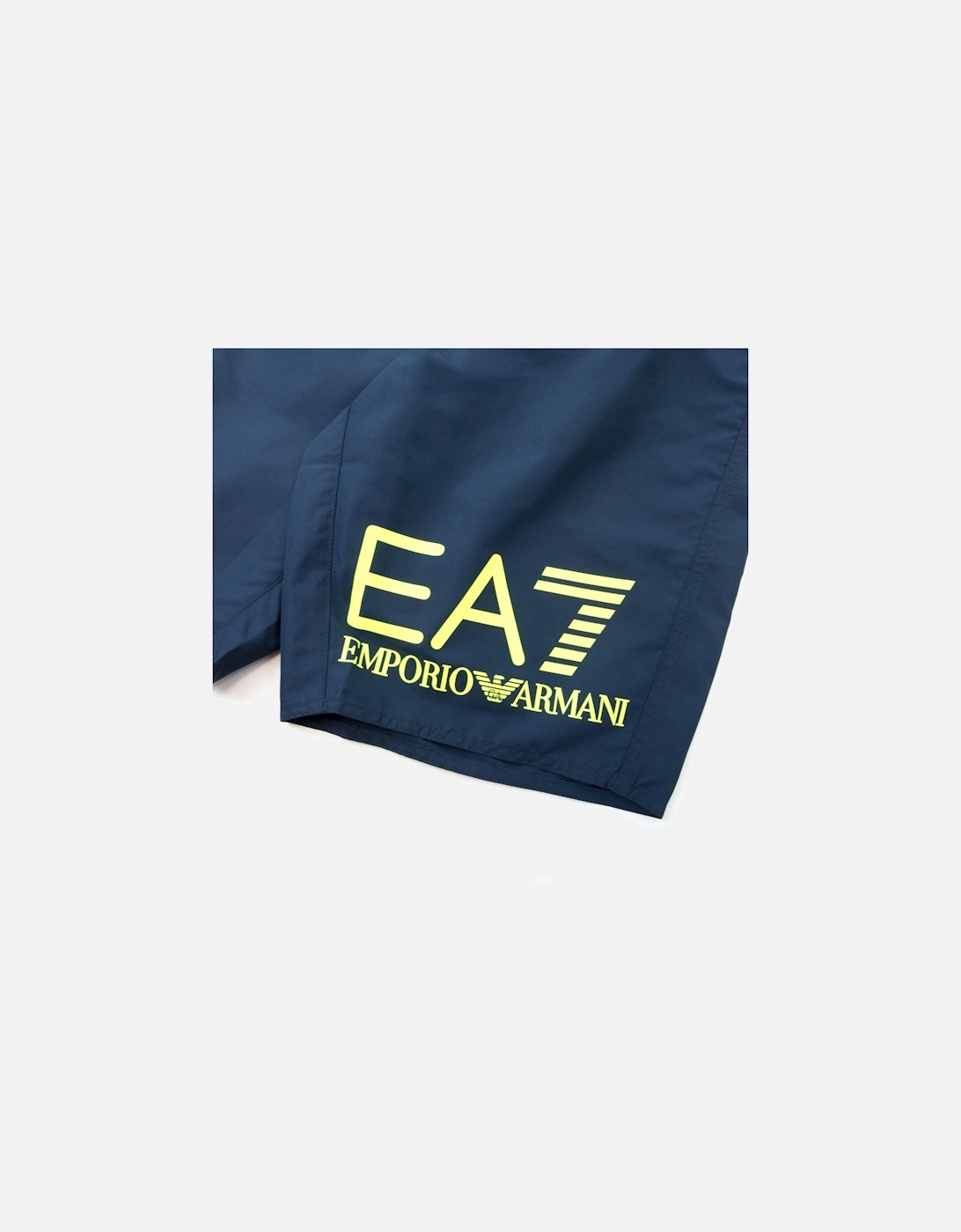 Neon Yellow Logo Swim Shorts Navy Blue