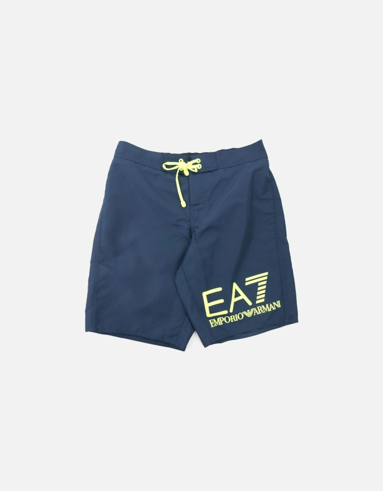 Neon Yellow Logo Swim Shorts Navy Blue