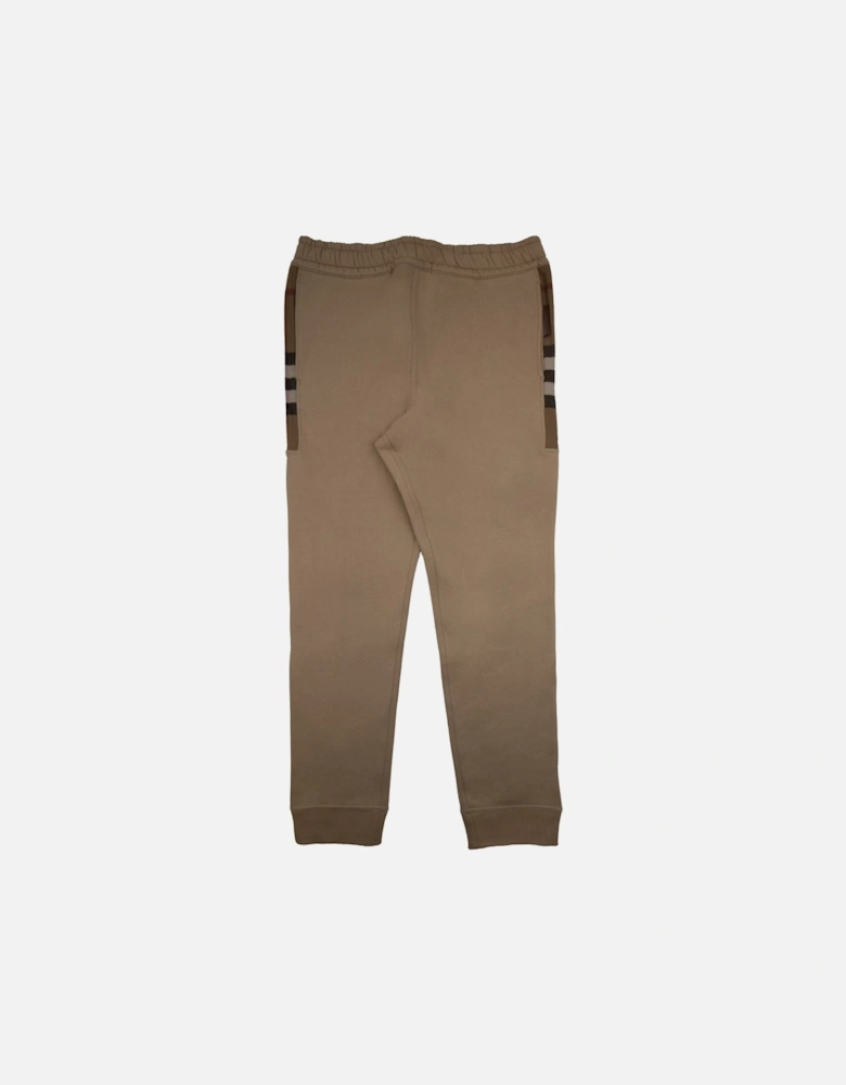 Check Panel Cotton Jogging Pants Beige