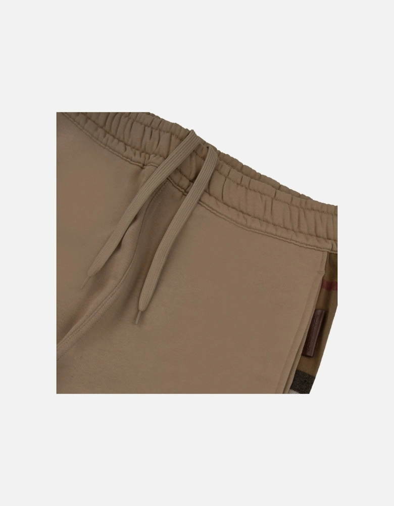 Check Panel Cotton Jogging Pants Beige