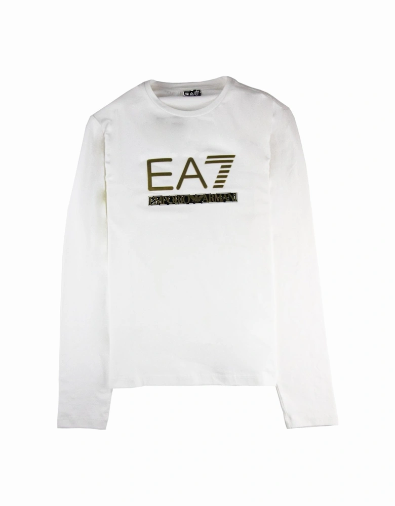 3d Gold Logo Long Sleeve T-shirt White