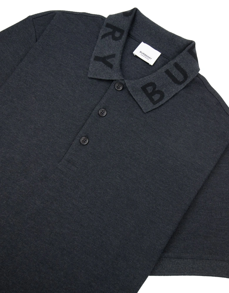 Ryland Block Collar Writing Polo Dark Grey