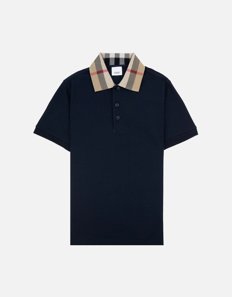 Check Collar Cotton Polo Shirt Smoked Navy