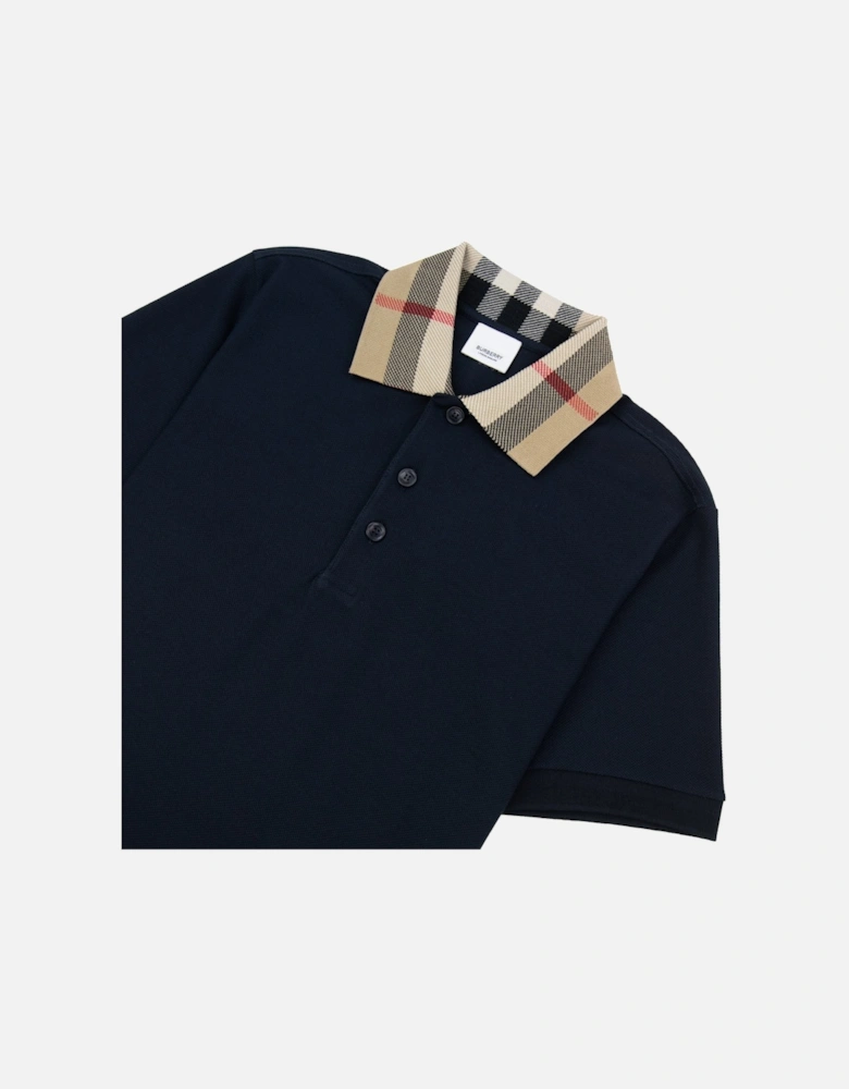 Check Collar Cotton Polo Shirt Smoked Navy