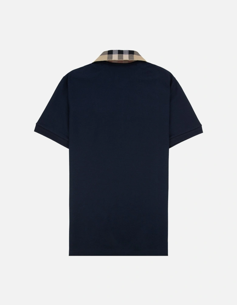 Check Collar Cotton Polo Shirt Smoked Navy