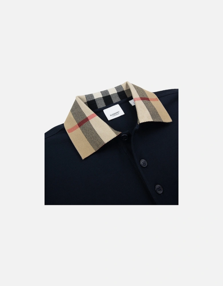 Check Collar Cotton Polo Shirt Smoked Navy