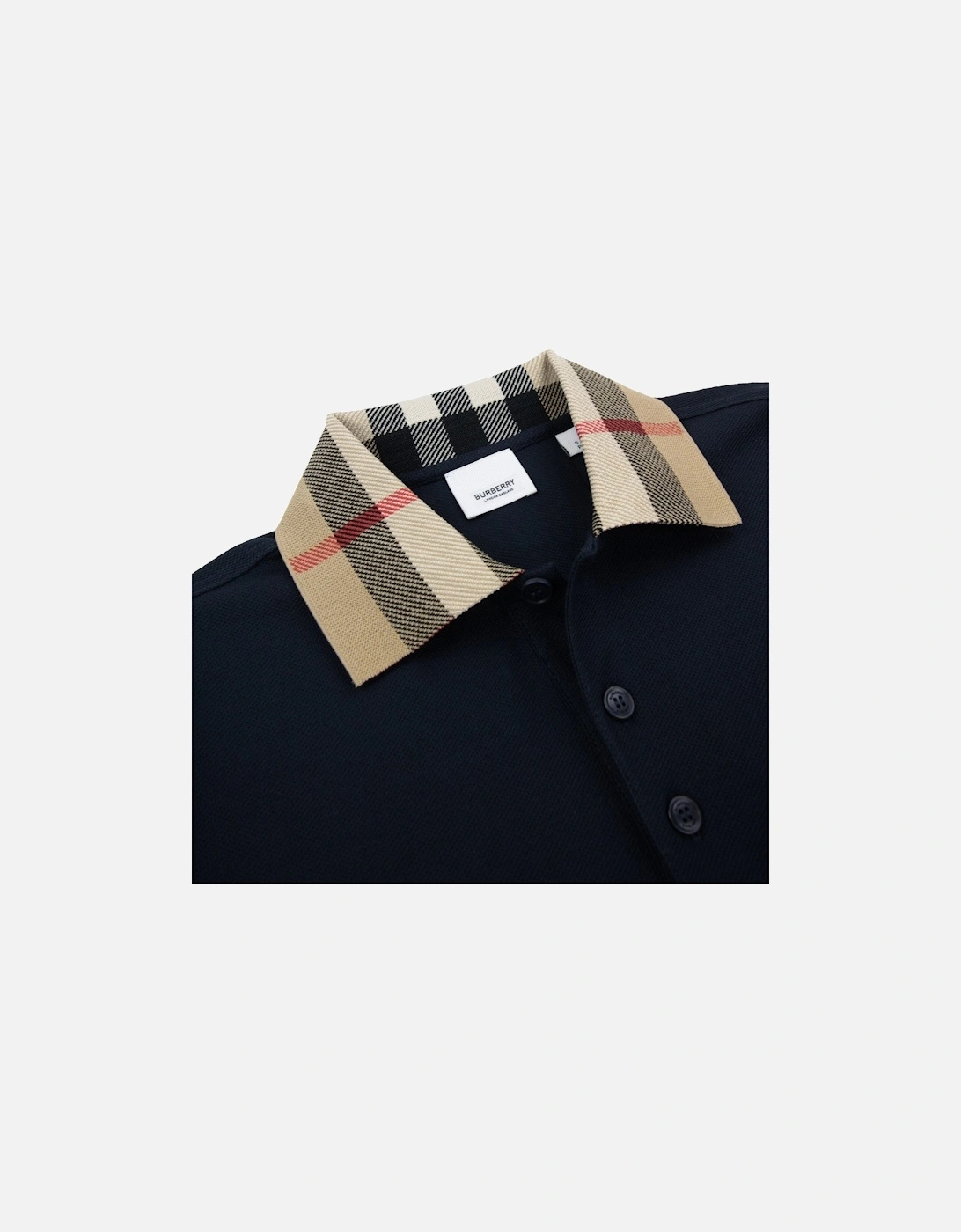 Check Collar Cotton Polo Shirt Smoked Navy