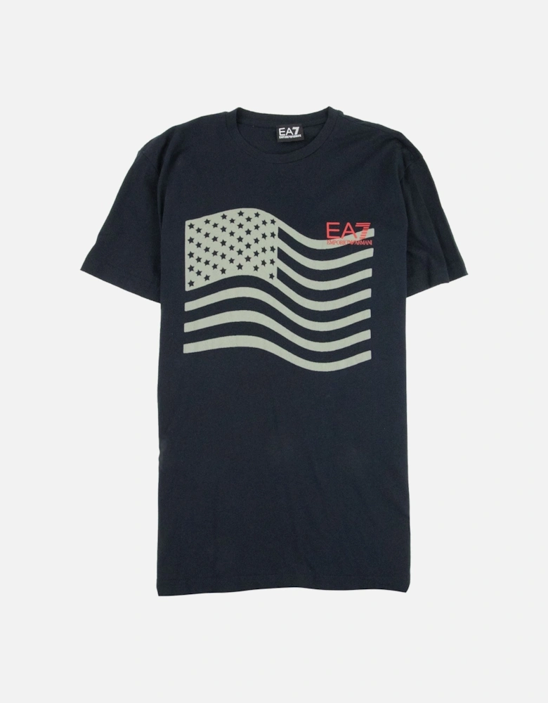 Train Calcetto Large Flag Logo T-shirt Indigo