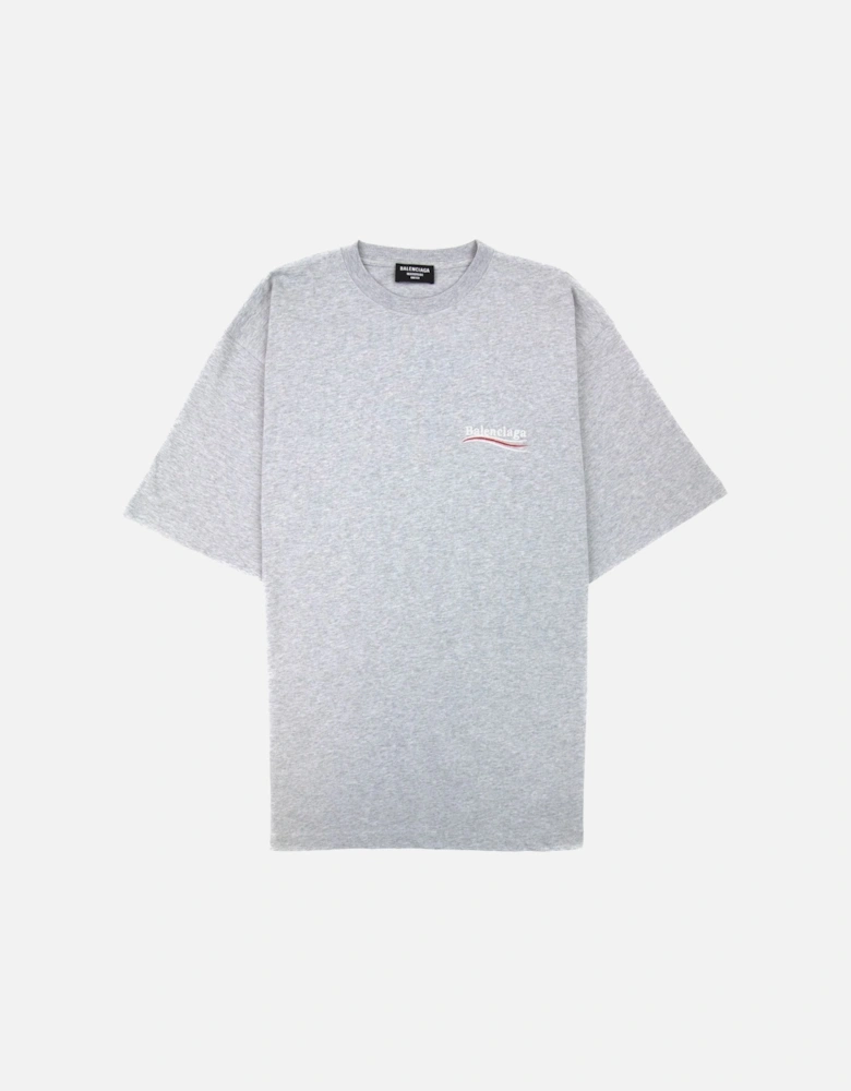 Political Campaign Embroidery T-shirt Light Grey