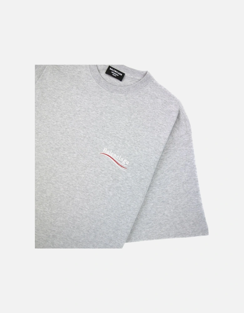 Political Campaign Embroidery T-shirt Light Grey