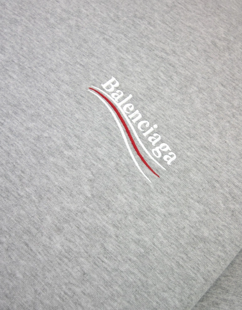 Political Campaign Embroidery T-shirt Light Grey