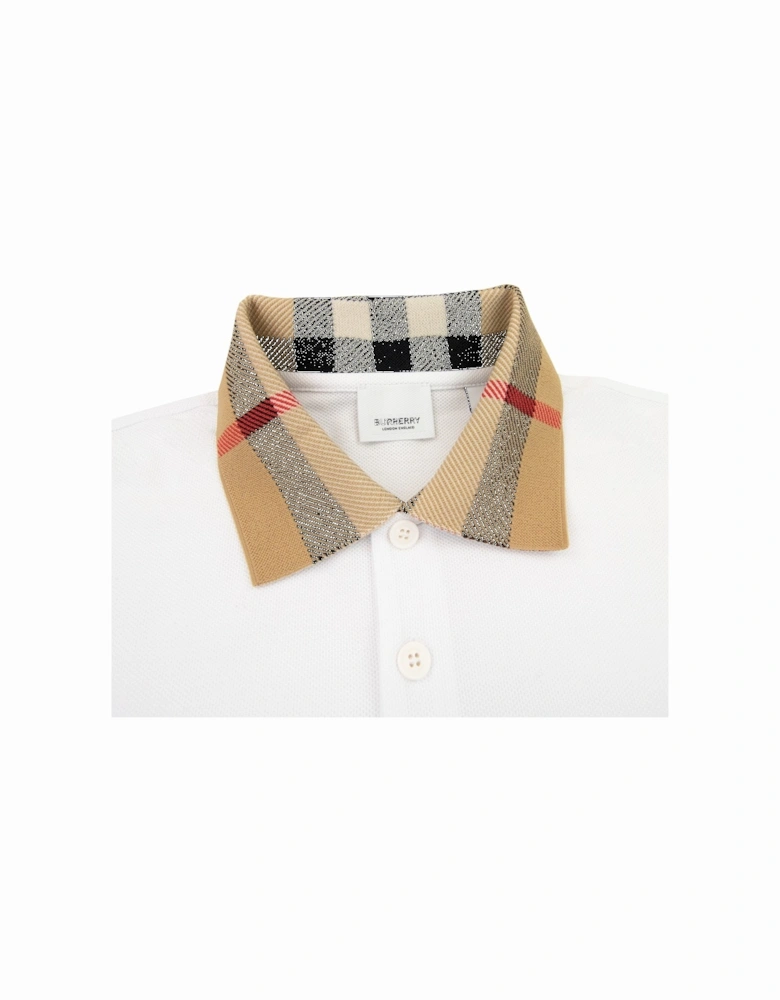 Check Collar Cotton Polo Shirt White