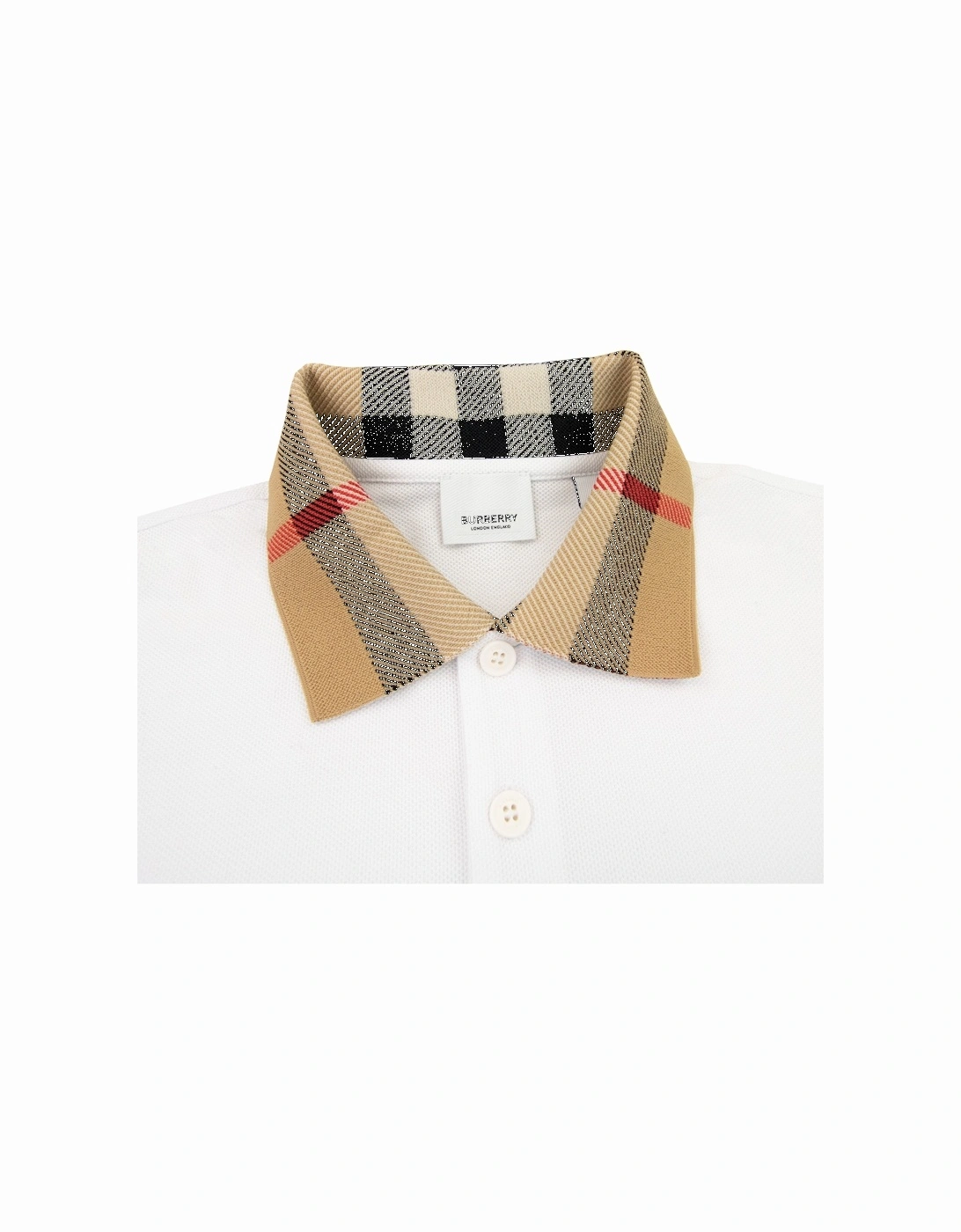 Check Collar Cotton Polo Shirt White