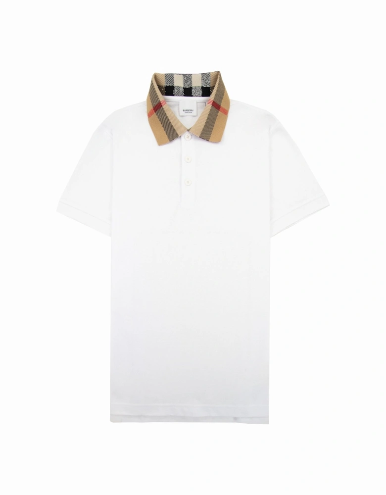Check Collar Cotton Polo Shirt White