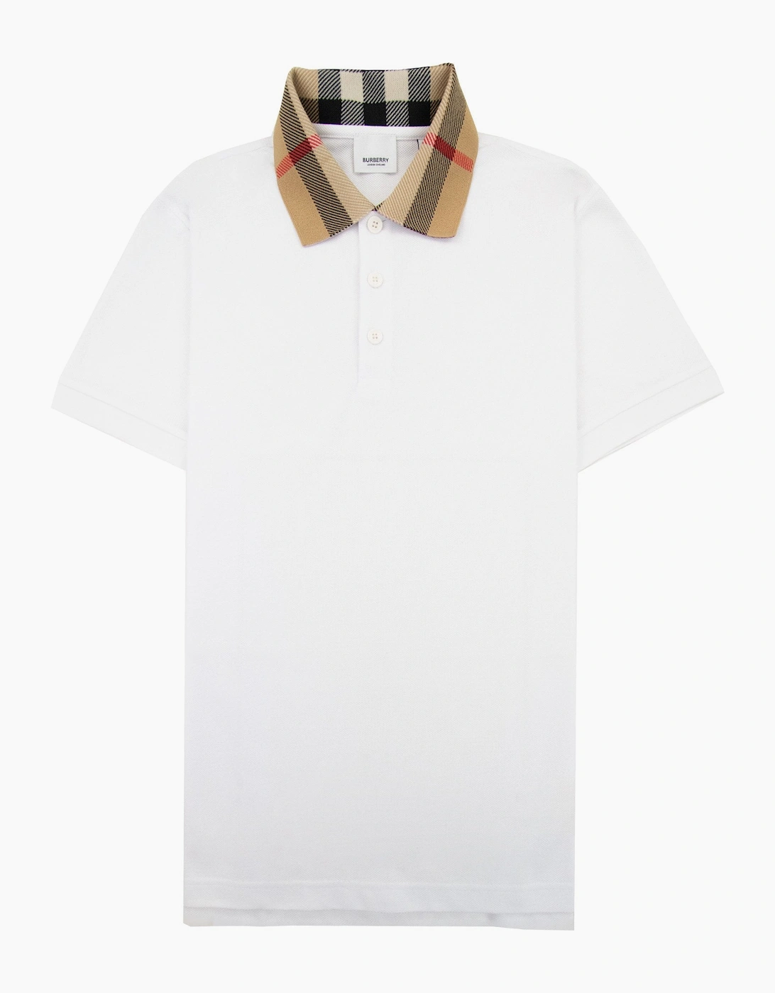 Burberry Men's White Check Collar Cotton Polo Shirt  34 Xs