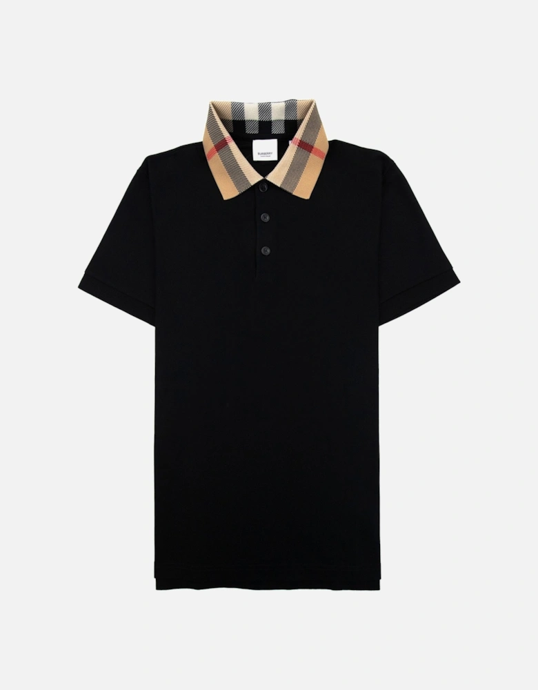 Check Collar Cotton Polo Shirt Black