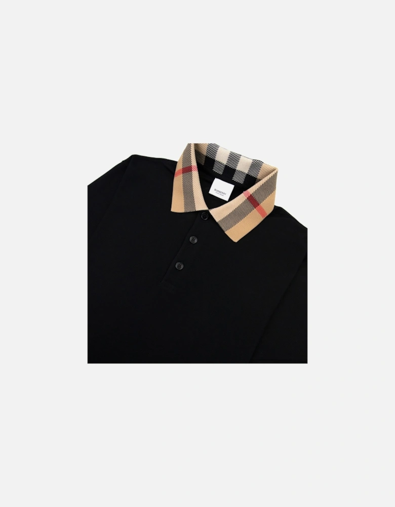 Check Collar Cotton Polo Shirt Black