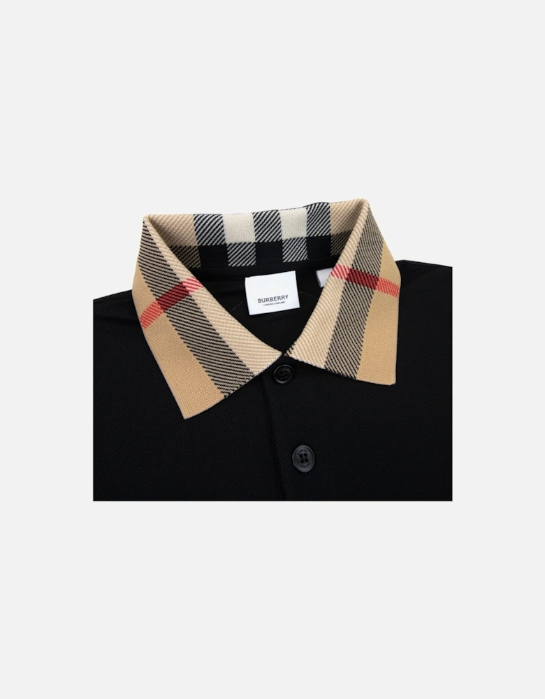 Check Collar Cotton Polo Shirt Black