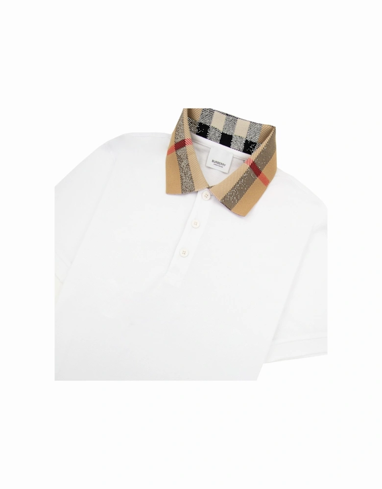 Check Collar Cotton Polo Shirt White