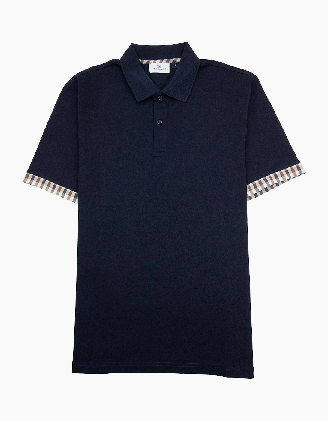 Aquascutum Men's Navy Supima Club Check Sleeves Polo - Size: 36