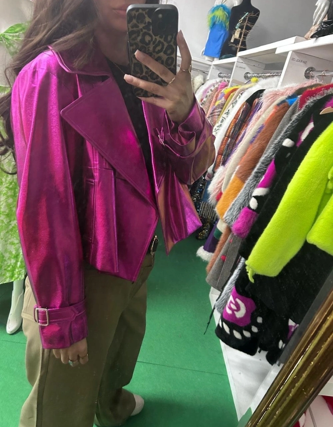 Metallic Pink Faux Leather Biker Jacket, 5 of 4