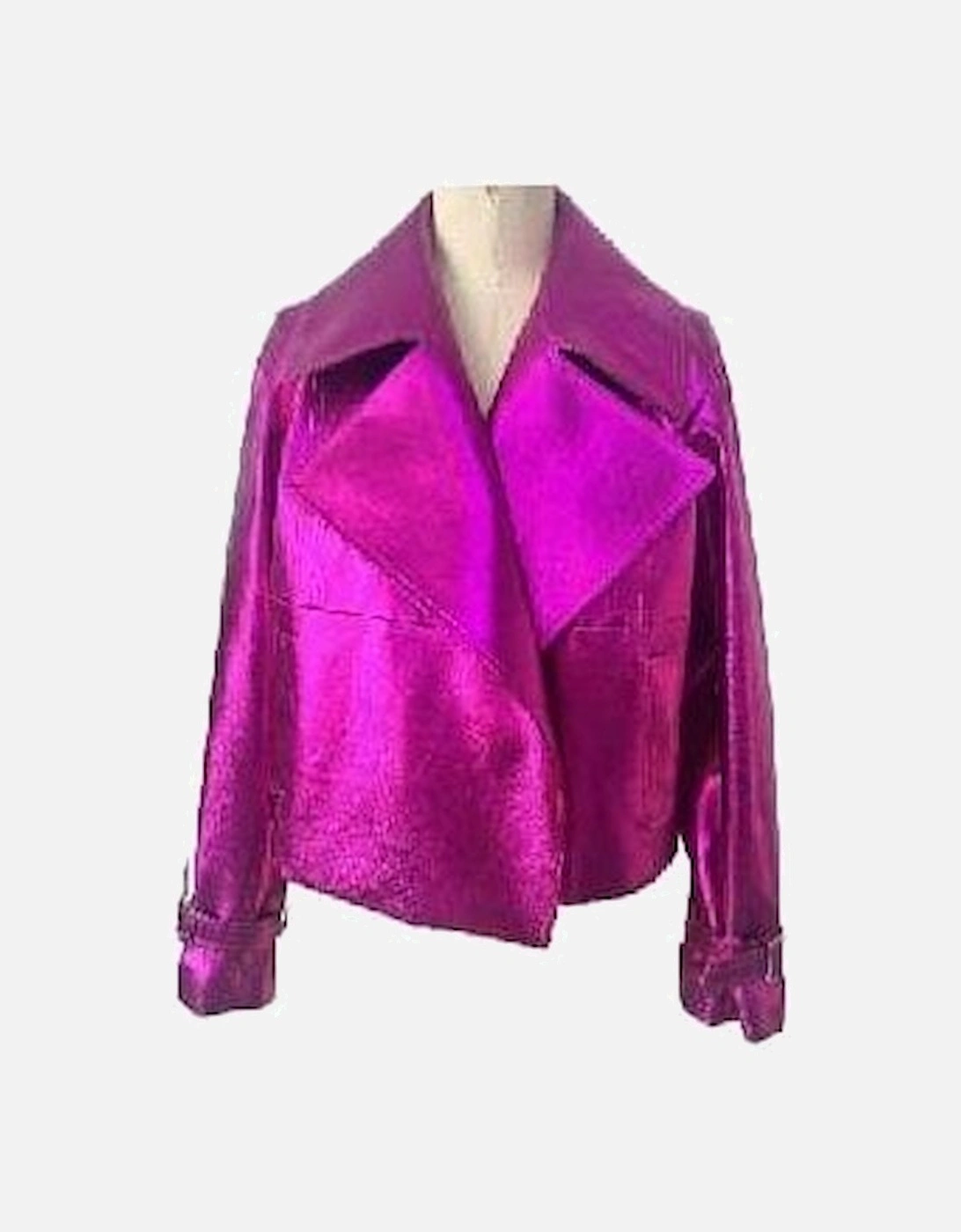 Metallic Pink Faux Leather Biker Jacket