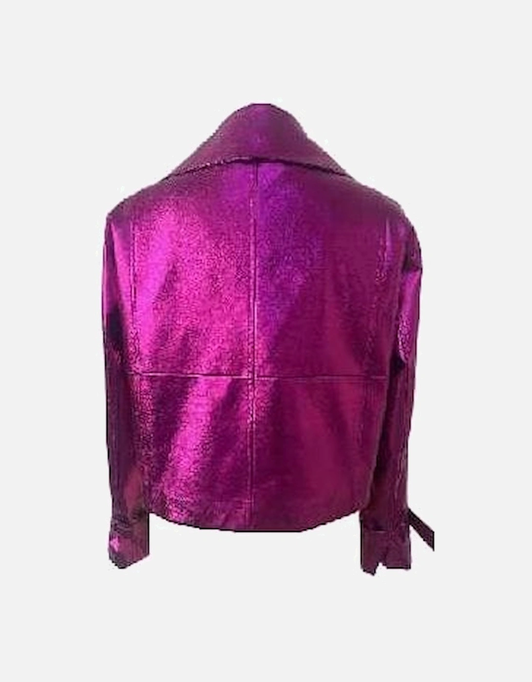 Metallic Pink Faux Leather Biker Jacket