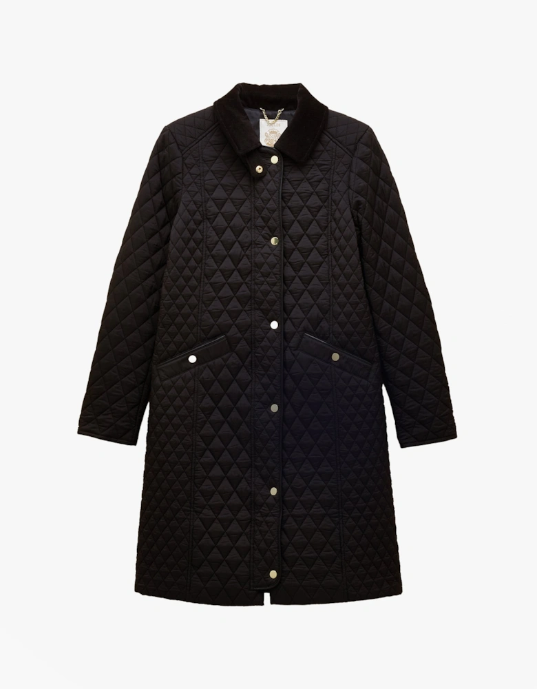 Rosewell Longline Quilted Showerproof Coat with Collar Black