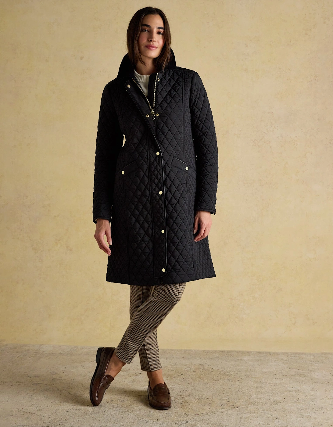 Rosewell Longline Quilted Showerproof Coat with Collar Black