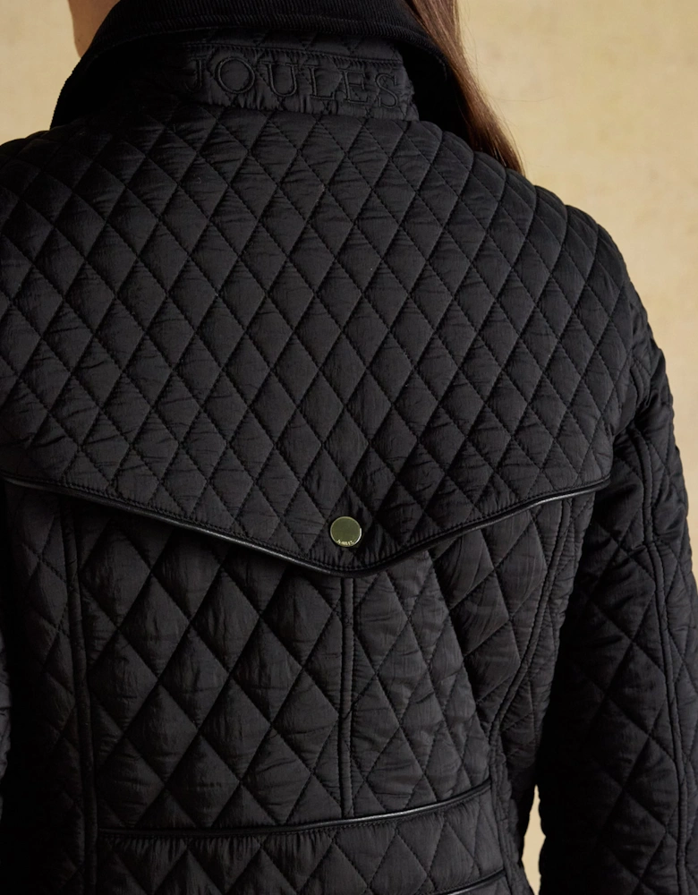 Rosewell Longline Quilted Showerproof Coat with Collar Black