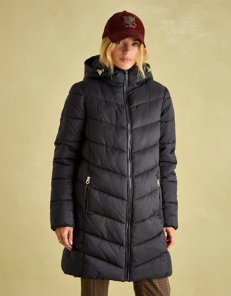 Moorsdale Womens Mid Length Showerproof Padded Coat with Hood Black