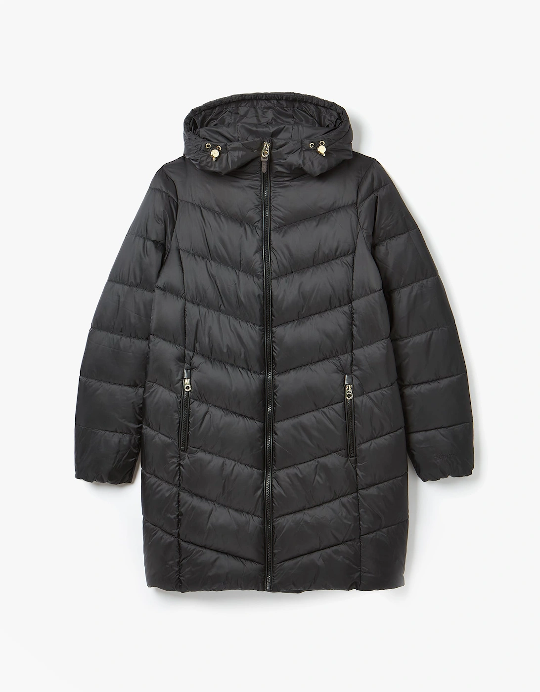 Women's Joules Moorsdale Womens Mid Length Showerproof Padded Coat with Hood Black - Size: 10