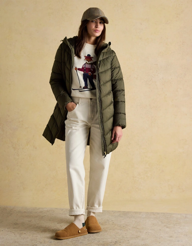 Moorsdale Womens Mid Length Showerproof Padded Coat with Hood Khaki