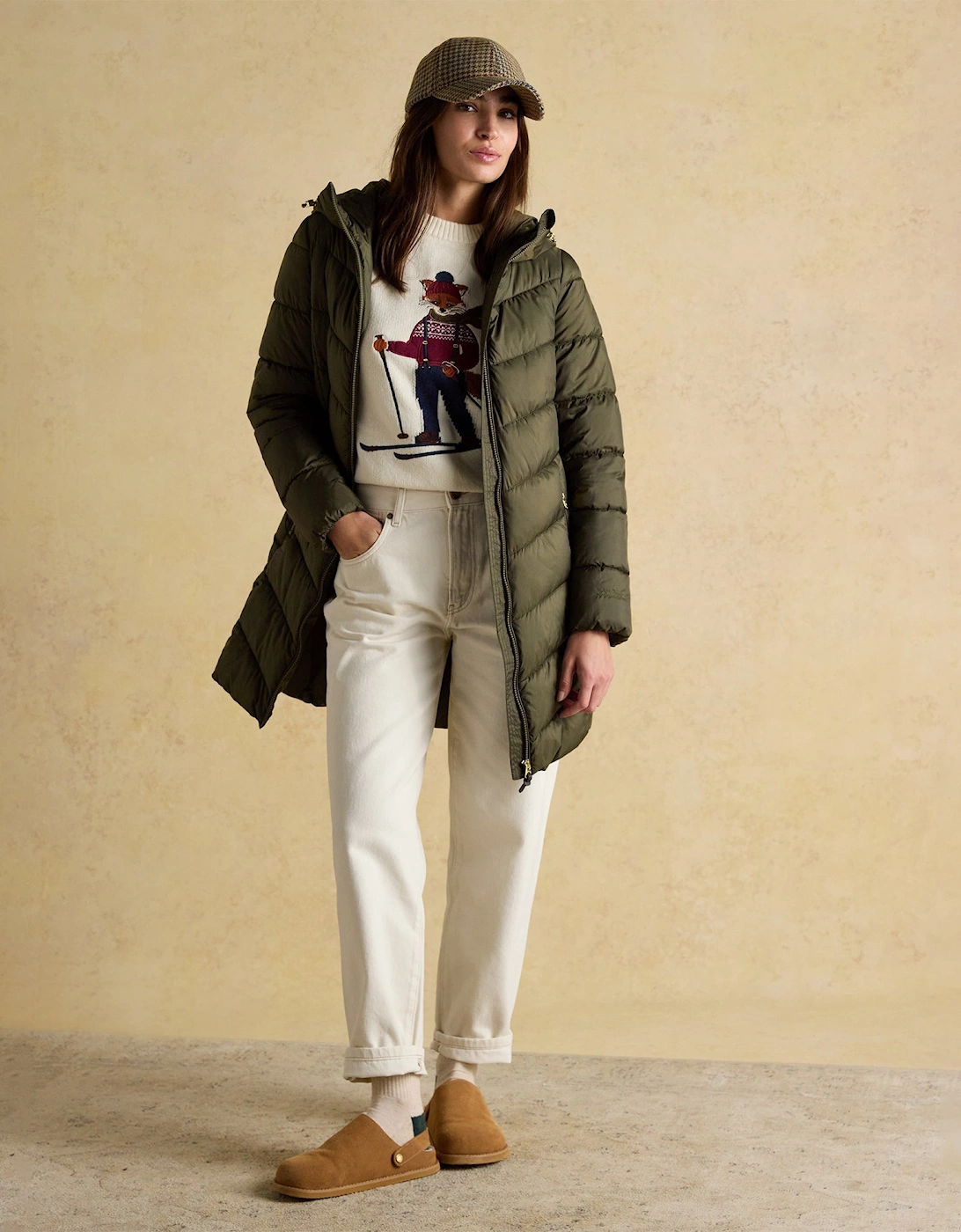 Moorsdale Womens Mid Length Showerproof Padded Coat with Hood Khaki