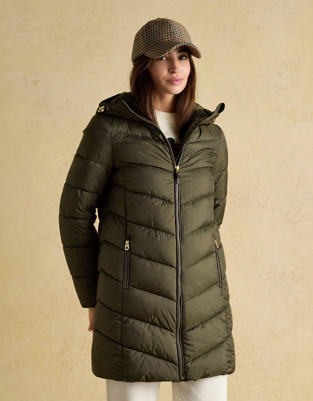 Moorsdale Womens Mid Length Showerproof Padded Coat with Hood Khaki, 7 of 6