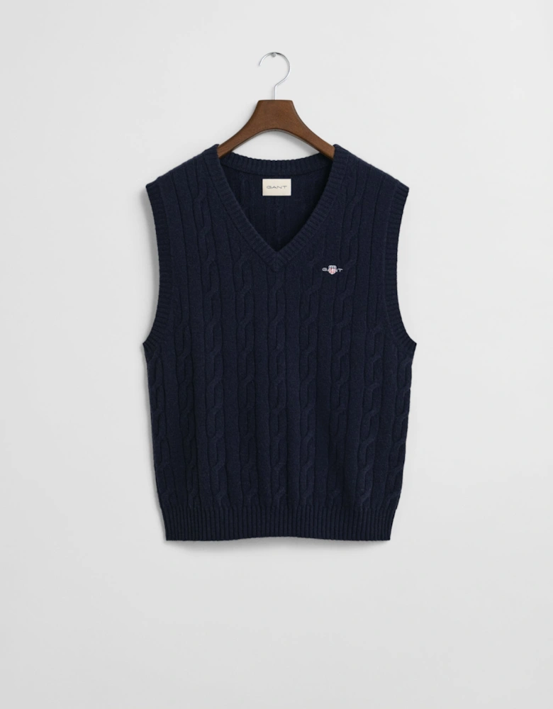 Mens Lambswool Cable Knit Vest - 433 Evening Blue