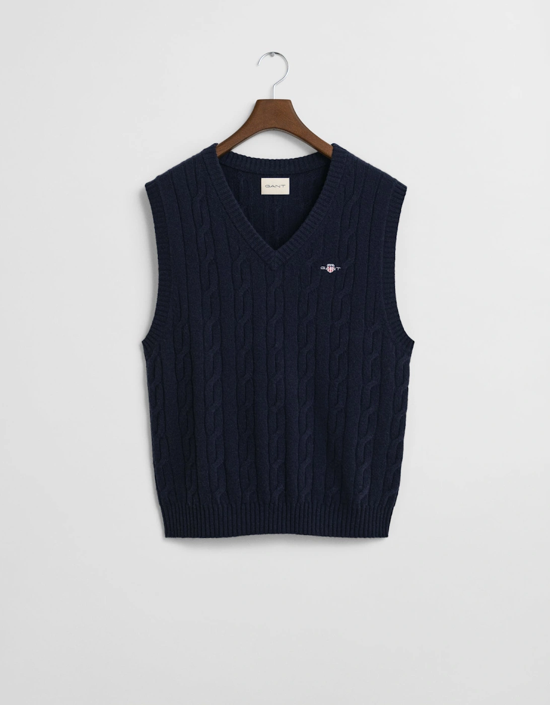 Mens Lambswool Cable Knit Vest - 433 Evening Blue, 2 of 1