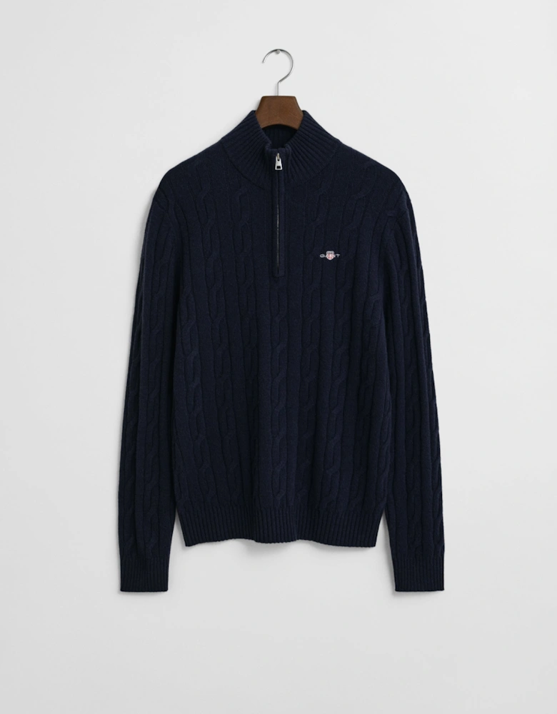 Mens Lambswool Cable Knit Half Zip Jumper - 433 Evening Blue