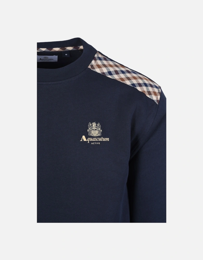 Club Check Shoulder Crew Neck Sweatshirt Navy