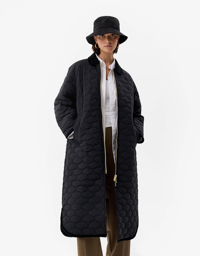 Fionn Womens Long Quilted Jacket - Black