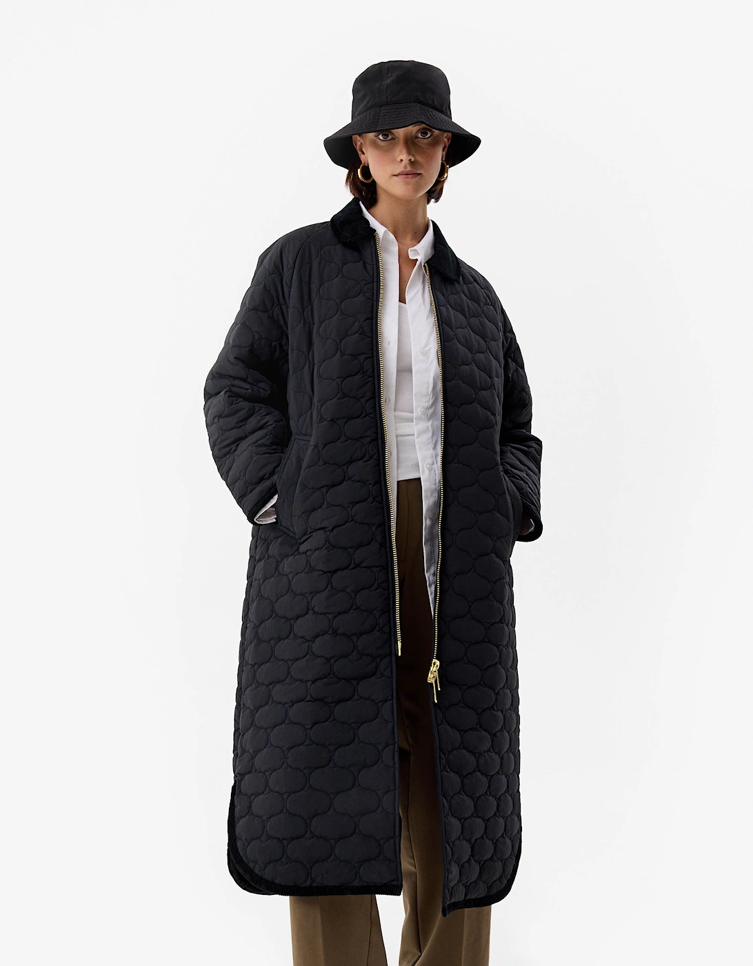 Fionn Womens Long Quilted Jacket - Black