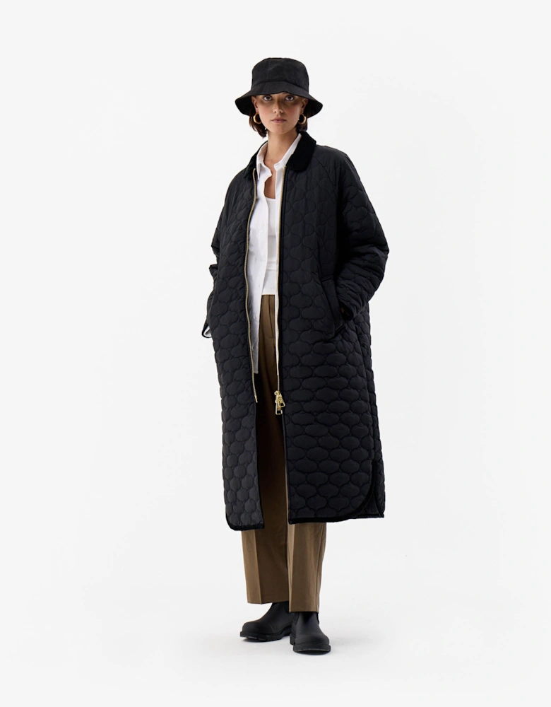 Fionn Womens Long Quilted Jacket - Black