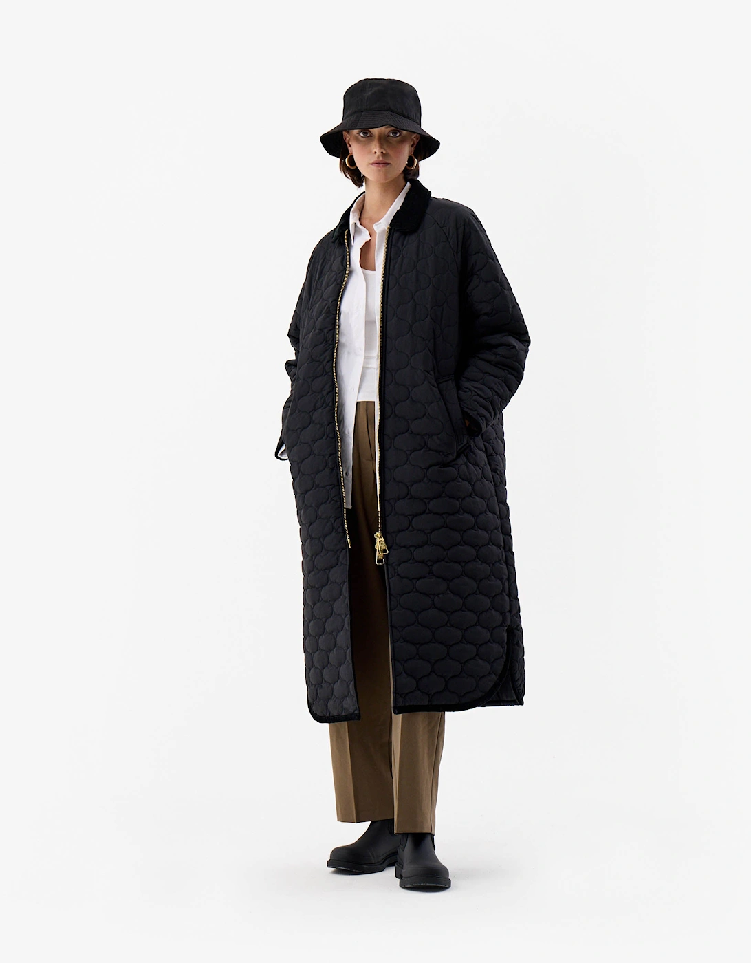 Fionn Womens Long Quilted Jacket - Black, 5 of 4
